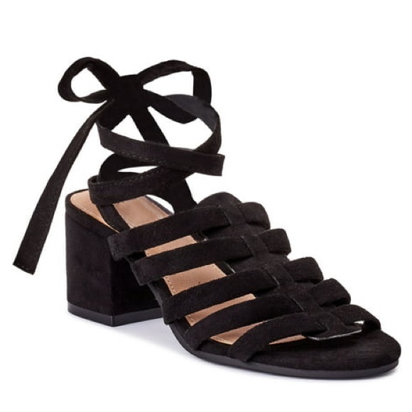 Scoop Block Heel Sandals Lace Up Faux Suede Open Toe Strappy Tie Up Gladiator 8 - Picture 5 of 16